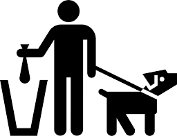 outline of man with dog placing waste in a bin