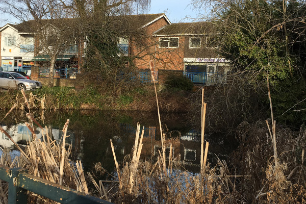 banks pond with banks parade in the background